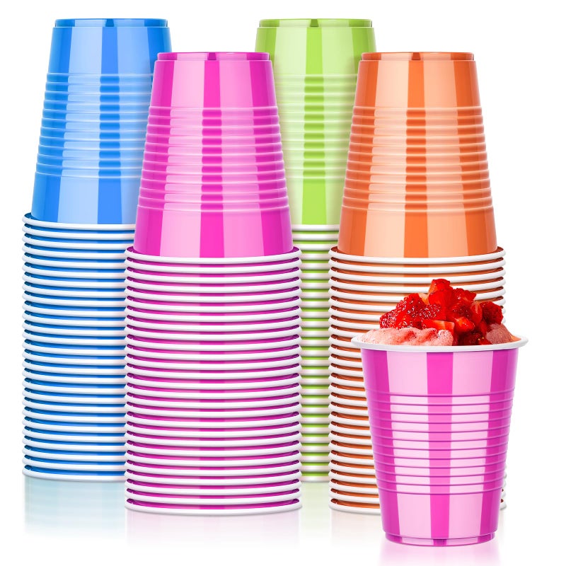 KesaPlan 100PCS 18 oz Colorful Plastic Cups in Orange, Hot Pink, Blue, and Green, Disposable Drinking Rainbow Cups Bulk for Easter Fiesta Cinco De Mayo Wedding Birthday Party Supplies - Image 1